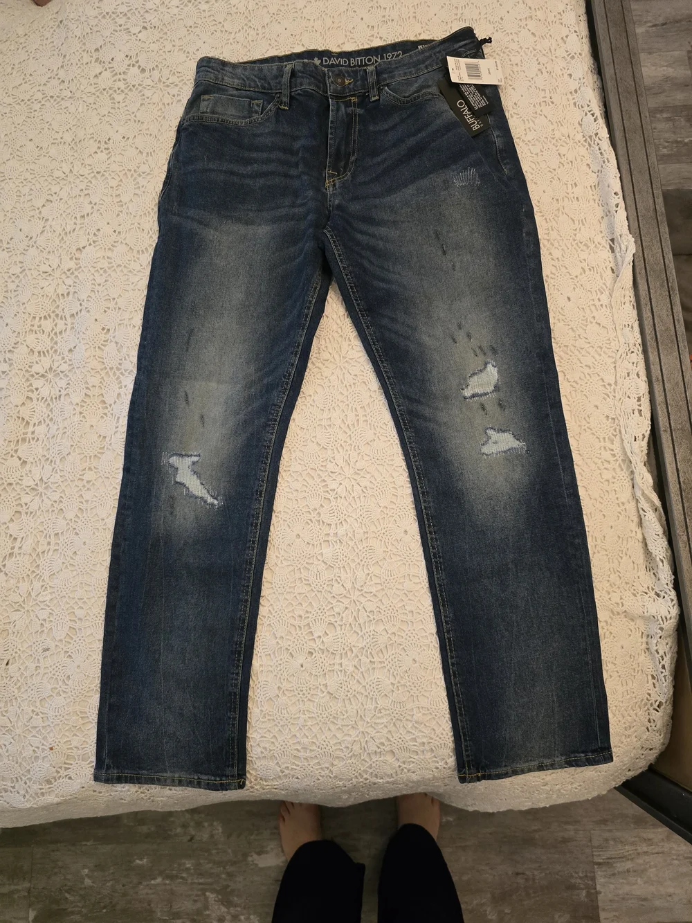 Buffalo David Bitton Men's Slim Straight Distressed Blue Jeans